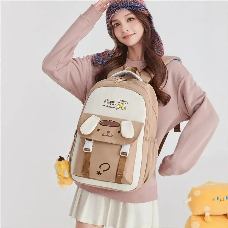 Mochila Sanrio Melody de grande capacidade, estilo feminino Ins, estudante bonito dos desenhos animados coreanos, mochila leve de cachorro pendurado Jade