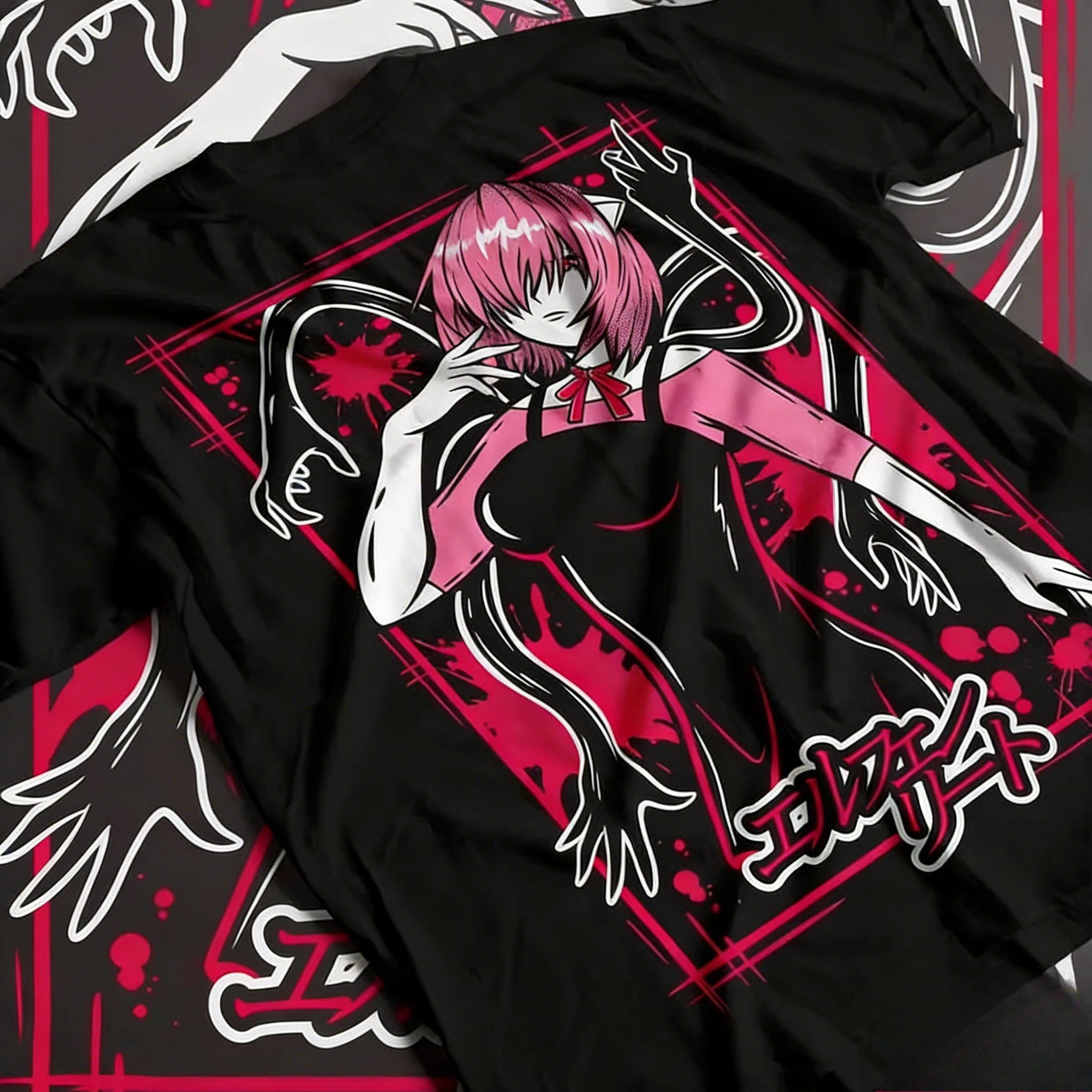 Camiseta de anime unisex de Elfen Lied Lucy, Nyu, Kaede, camiseta de manga corta de anime de terror para mujer, oferta de verano