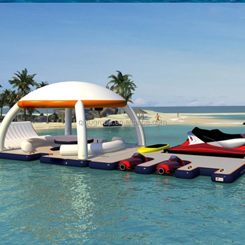 

Hot Sale Family Vacation Leisure Water Fun Inflatable Floating Platform Dome Tent Bed