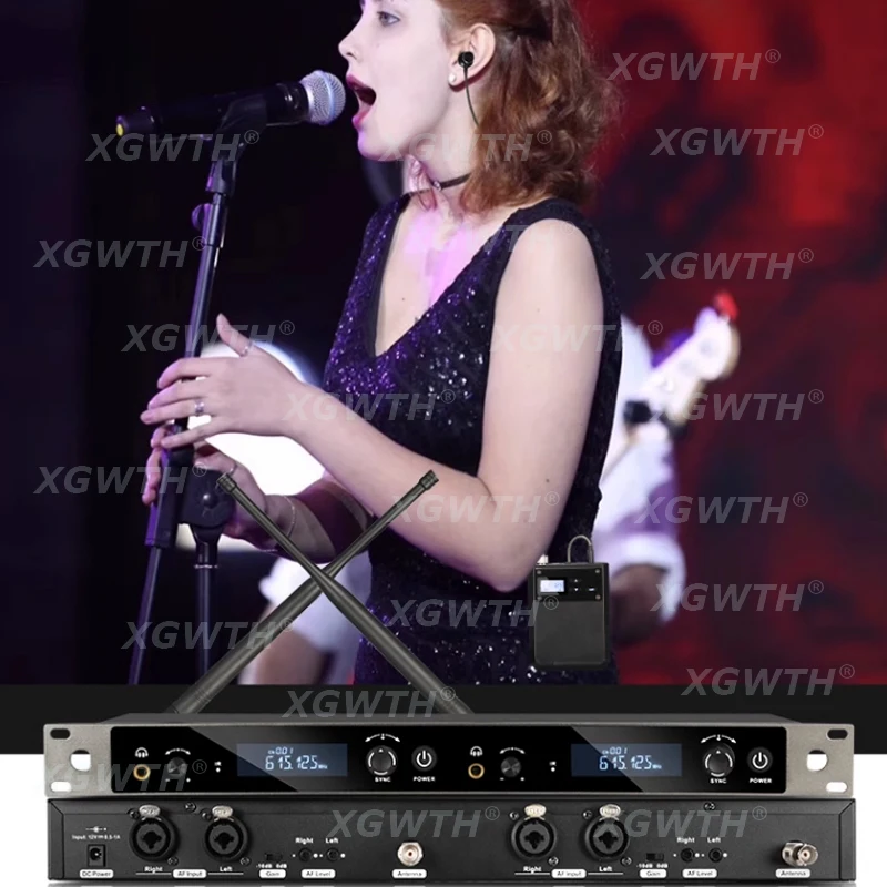 نظام مراقبة داخل الأذن ، UHF لاسلكي لعودة المسرح مع سماعة ، 2 قناة Beltpack المتلقي ، الغناء الصوتي ، DJ استوديو الصوت