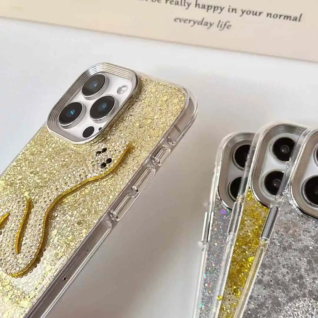 Luxury Creative Rhinestones Snake Epoxy Phone Case For iPhone 16 15 14 13 12 Pro Max Stylish Glitter Shockproof Soft Cover Gift