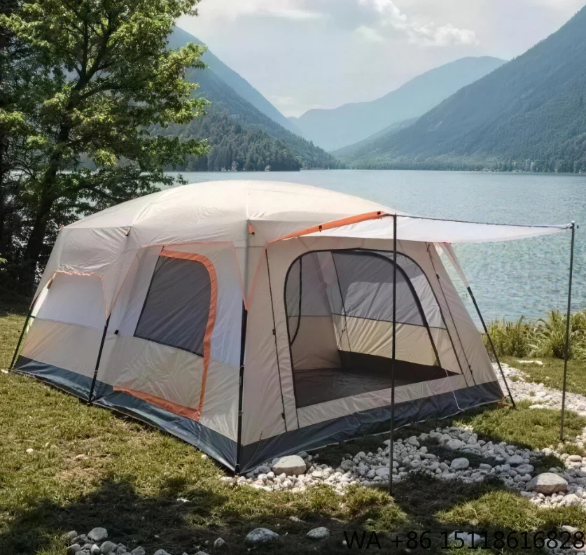 Outdoor Camping Tent Waterproof - 高級大型キャンプテント、2寝室1リビングルーム、防水・防風・日除け機能付き、家族での屋外使用に最適