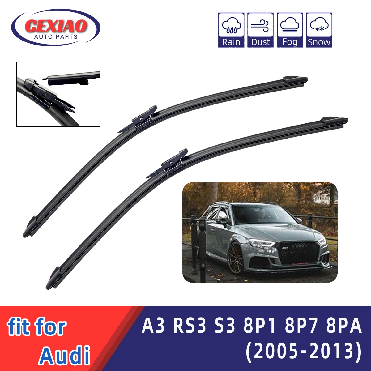 For Audi A3 RS3 S3 8P1 8P7 8PA Front Windshield Wiper General Motors Multifunctional Double Rubber Strip Wiper Wholesale 2013