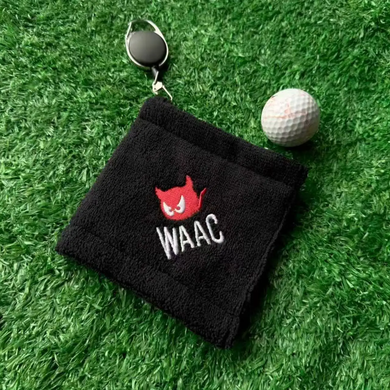 25 منشفة كرة جولف جديدة مطرزة بطباعة وحش مع خطاف قابل للسحب - أداة تنظيف المناشف والنادي #4