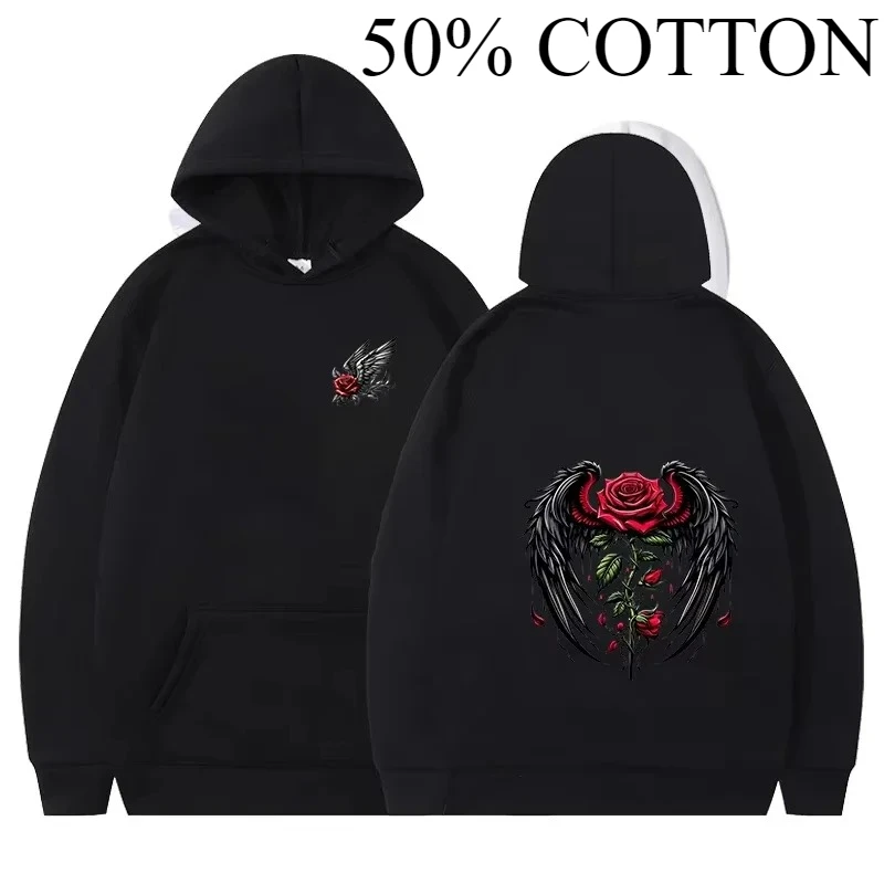 ارتفع الجناح نمط مطبوعة هوديي موضة الاتجاه العلامة التجارية الخريف والشتاء فضفاض هوديي Y2K الهيب هوب الشارع ارتداء الرجال والنساء Pu