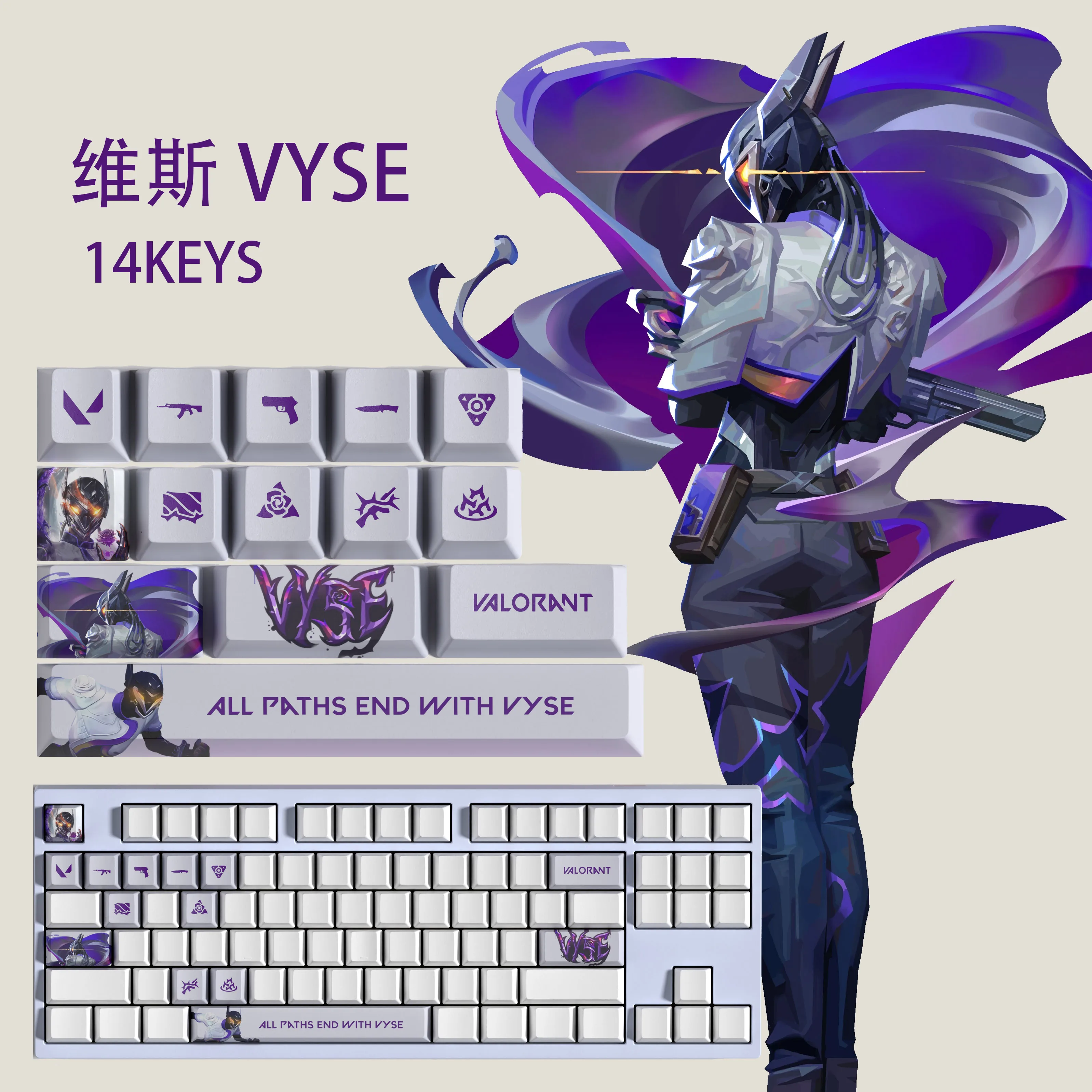 VYSE keycaps Valorant Keycaps OEM Profile 14Keys Mini Set PBT Dye Sub New Design