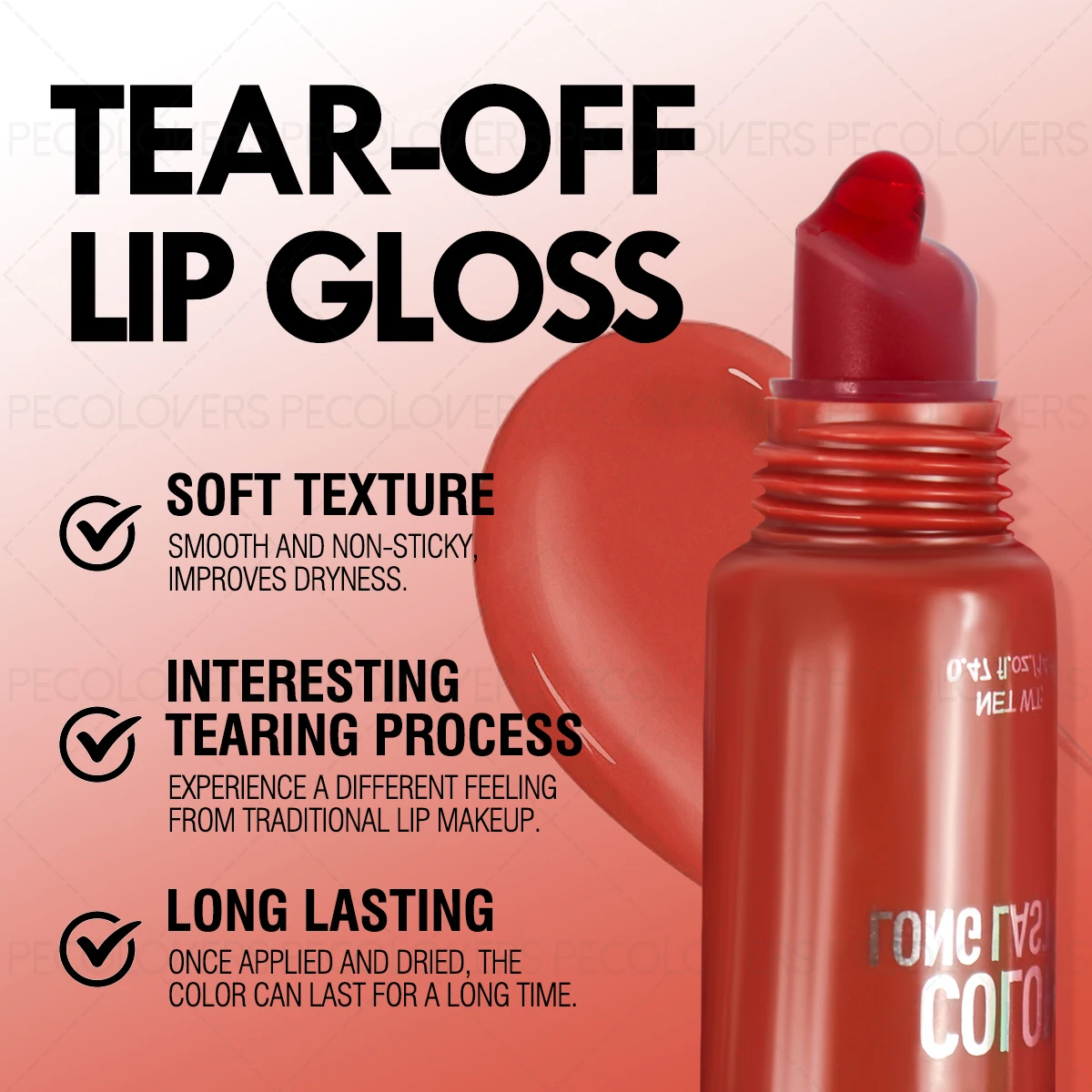 Tear Off Glossy Lip Gloss,Moisturizing ,Long-Lasting Lip Gloss,Not Easy To Fade,Perfect for All Day Use