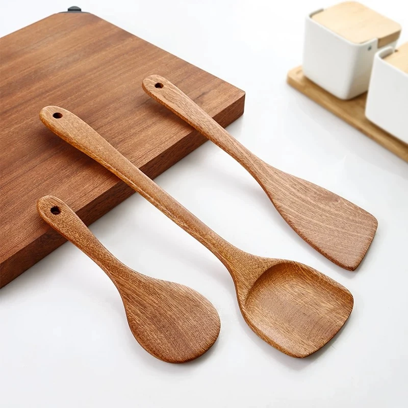 Wooden Spatula Wooden Spoon Frying Spatula Solid Wood High Temperature Resistant Soup Spoon No Paint No Wax Natural Material