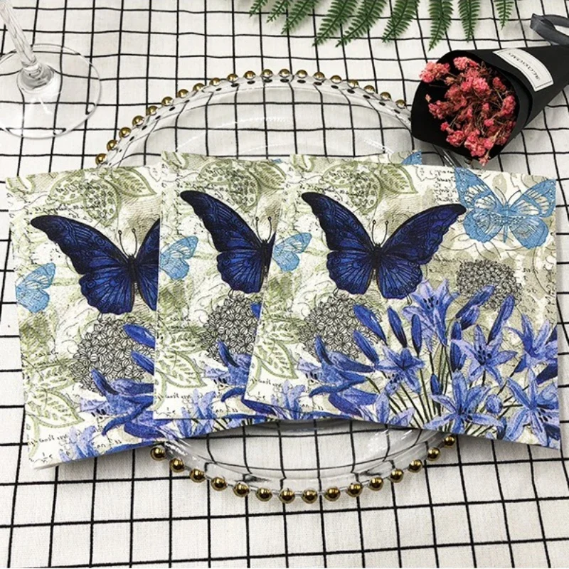 20pcs/pac Butterfly Flower and Grass Colorful Printed Napkin Square Paper Napkin Restaurant Cafe Folded Facial Towel 2 Ply 33cm