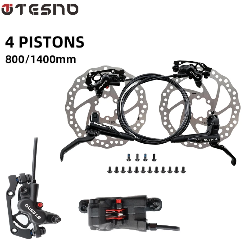 

TESNO Four-Piston MTB Disc Brake Set with Silicone Protective Cover & Rear Brake 800mm/1400mm Bike/E-Bike Disc Brake For MTB
