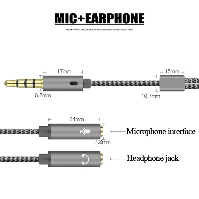 Headphone Splitter Audio Cable Adapter Jack 3.5mm Male to 2 Female Earphone Y Splitter Extension Cord for Phone Laptop PS4 MP3
