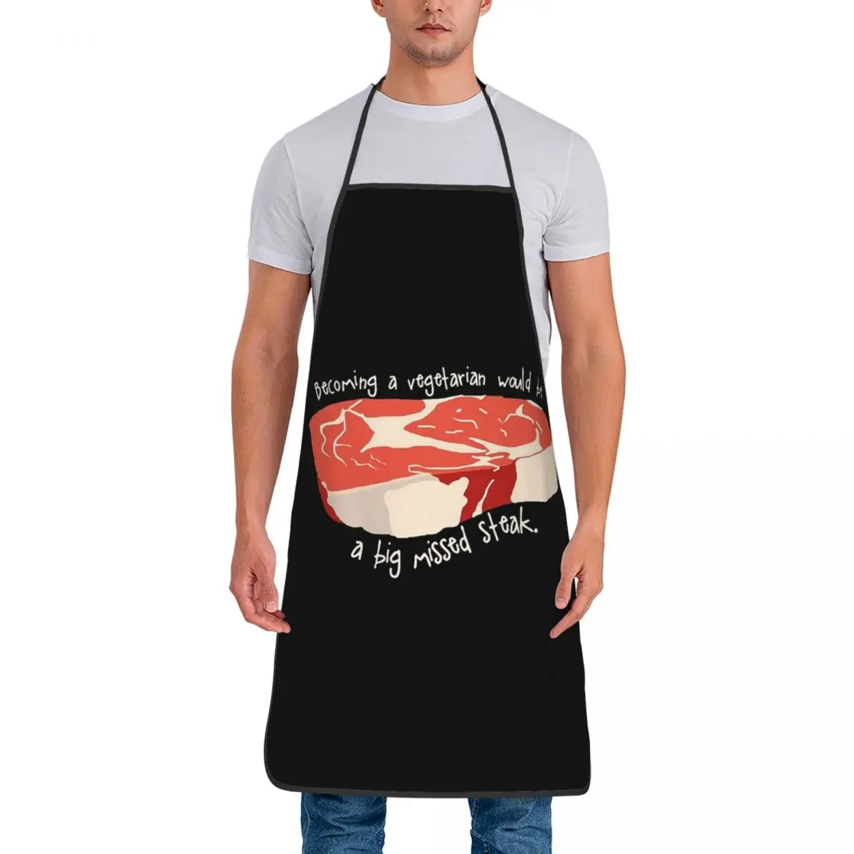 Funny Steak, Vegetarian Pun Aprons Chef Cooking Cuisine Tablier Waterproof Bib Kitchen Cleaning Pinafore for Women Men Gardening