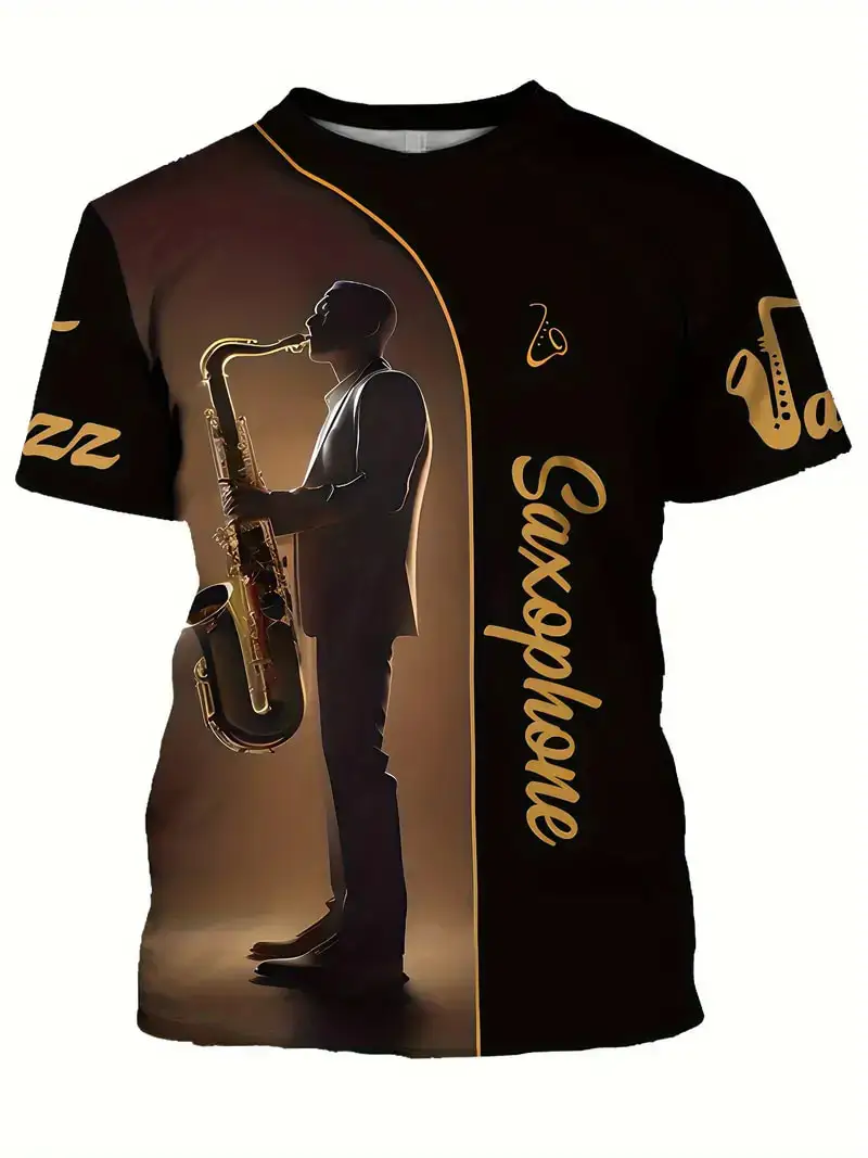 Saxophone Playing Pattern T-Shirts 3D Various Musical Instrument Print Novelty T shirt For Men/Women Unisex Personality Clothing