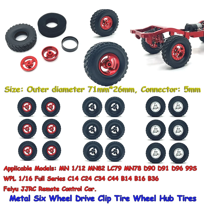 MN 1/12 MN82 LC79 MN78 D90 D91 D96 99S WPL 1/16 Full Range Feiyu JJRC RC Parts Metal Six Wheel Drive Clip Tire Wheel Hub Tires