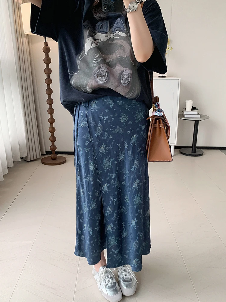 

New Chinese Sle Summer Cool Feeling Wrap around Belted Midi Skirt Women's 2025 New Long Embroidered Skirt High Waist A-Line