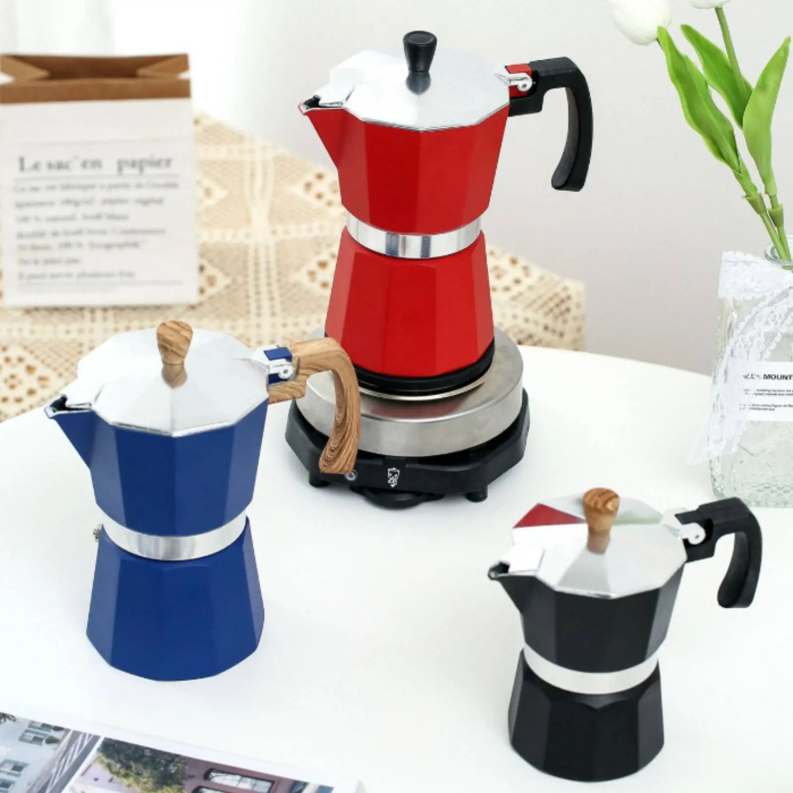 Italian Coffee Pot Pot Heat-Resistant Handle Stovetop Espresso Brewer Italian Espresso Brewer Easy to Clean Kitchen Appliance