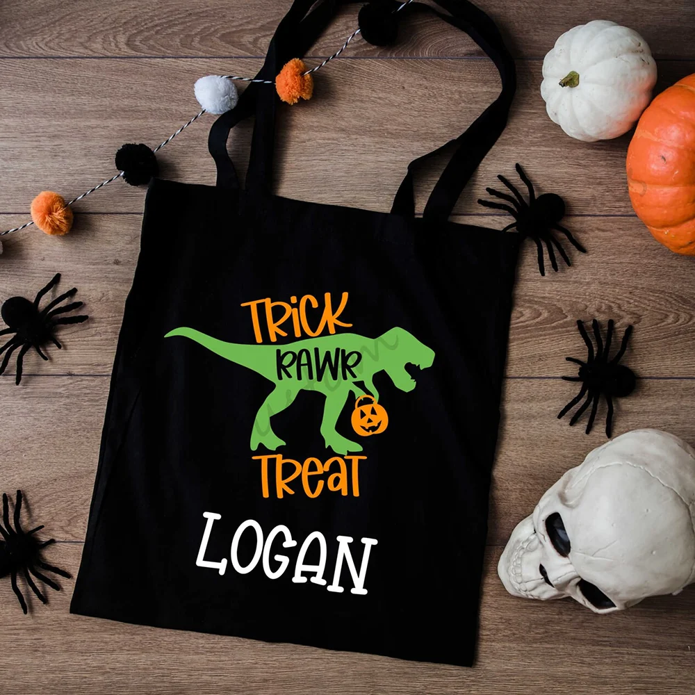 

Personalized Dinosaur Trick or Treat Tote Bag Kids Candy Bag Halloween Party Decoration Gothic Gothic Bachelorette Party Gift