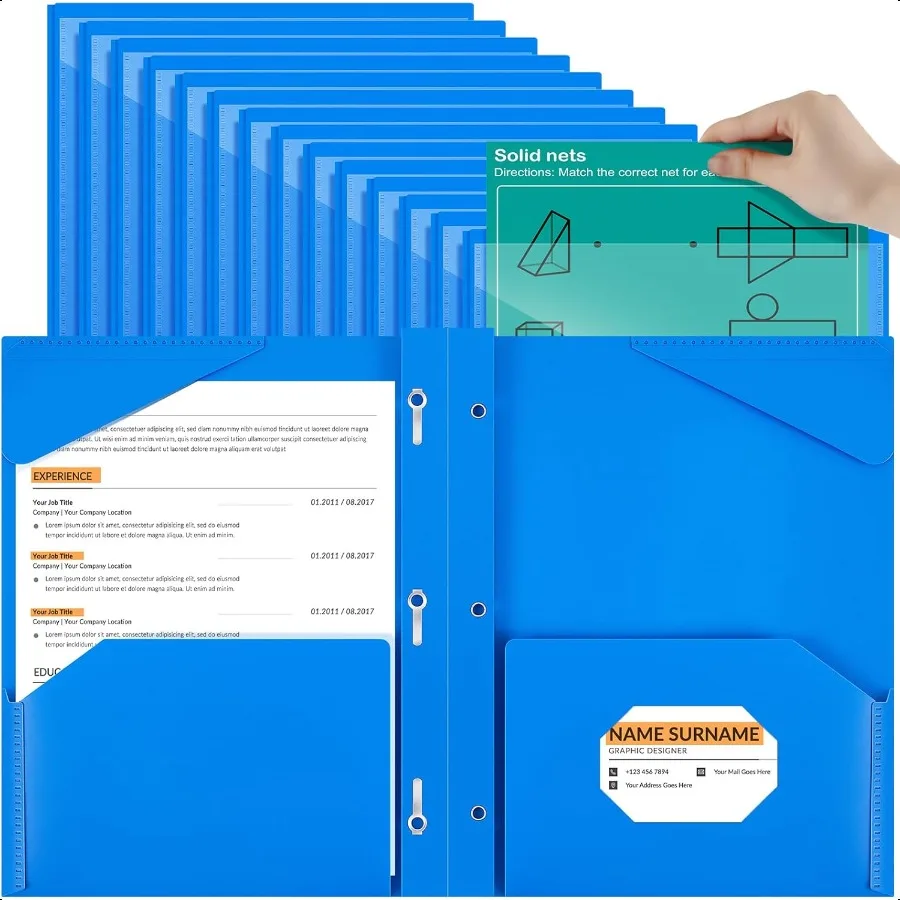 

36 Pcs Plastic Folder with Clear Front Pocket and 3 Prong Plastic Folders with Card Slot Pocket Folders with Prongs for School