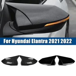 For Hyundai Elantra 2021 2022 Car Rearview Side Mirror Cover Wing Cap Exterior Door Housing Shell Trim ABS Carbon /Gloss Black