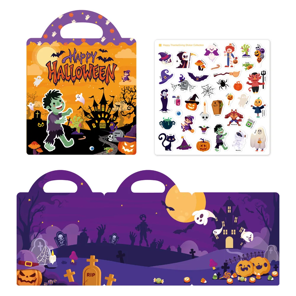 

Многоразовая книга-наклейка для детей 3–6 лет: Хэллоуин, Рождество, раннее обучение, развивающая игрушка «сделай сам» для обучения фокусению малышей