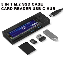 5 In 1 USB C Hub with M.2 NVMe/SATA SSD Enclosure ，NVMe Case Box SD TF Card Reader Dock For MacBook Pro Air USB C Splitter