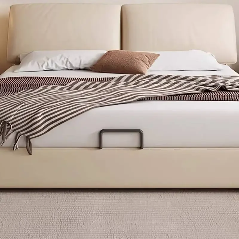Design Unique Double Bed Minimalist White Modern Storage Double Bed Pliable Wooden Base Cama Matrimonial Furniture For Home