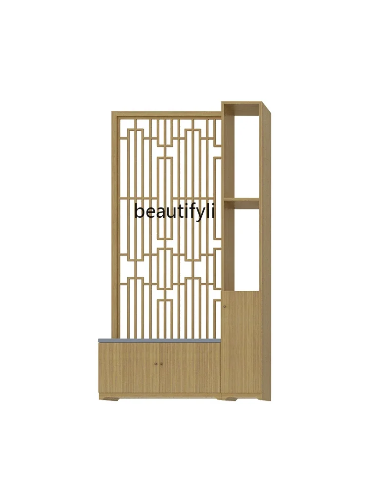 New Chinese partition screen living room dining room entrance solid wood porch cabinet locker grille shoe changing cabinet