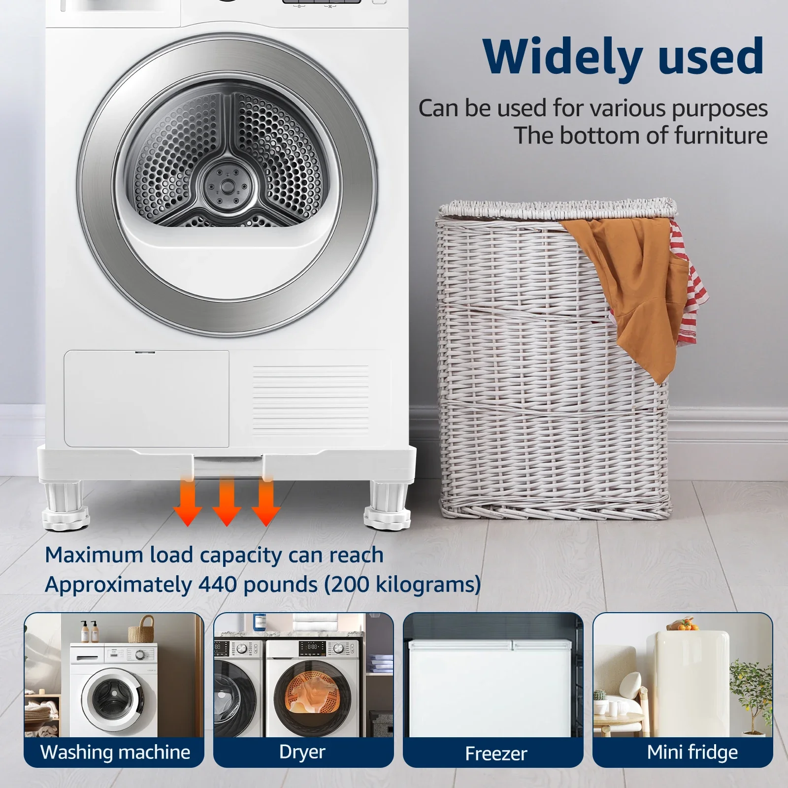 Washing Machine Stand Movable Appliance Stand Anti Vibration Feet Pads Laundry Pedestal Washing Machine Base Furniture Pad view 3