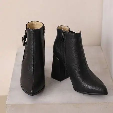 Brand Classic Women Ankle Boots Chunky Heels 10cm Zipper Large Size 48 49 50 Vintage Casual Daily Booties for Female image 2