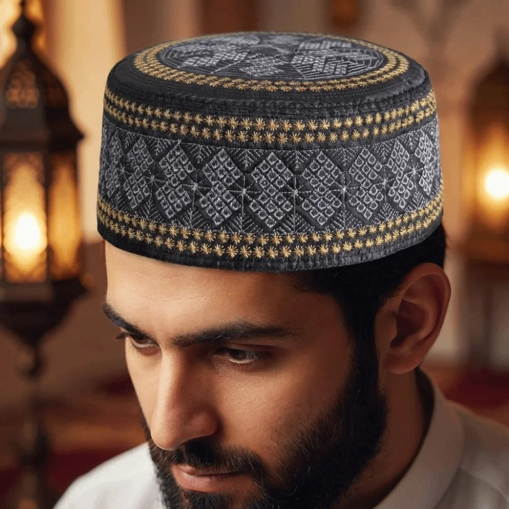

Fashion Ethnic Style Islam Flat Cap Round Thin Worshipping Hat Breathable Comfortable Ramadan Hat Festival Celebration