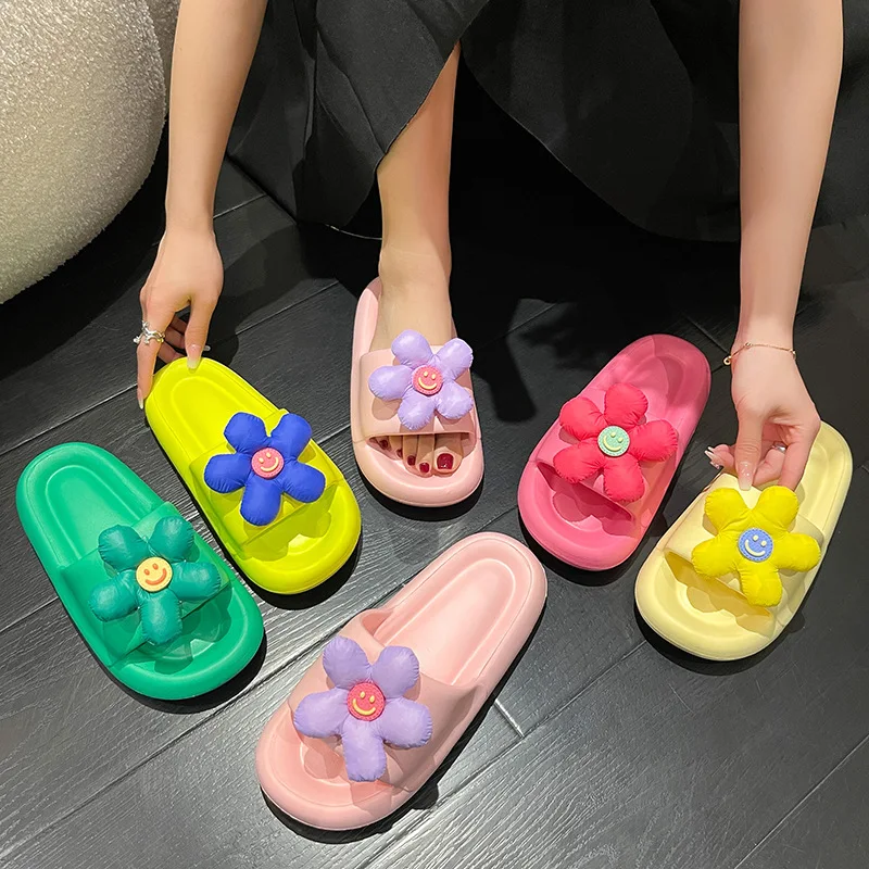 Women Summer Slippers Female EVA Outdoor Soft Thick Soled Bathroom Non-slip Girls Candy Color Beach Slippers Household Slippers