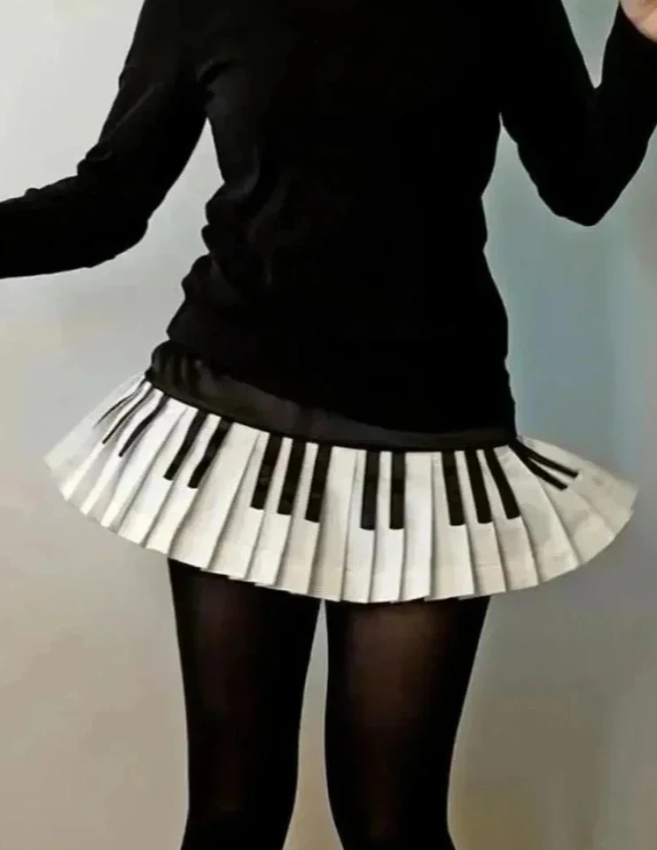 Spring Black White Spliced Women Short Skirt Slim Design Harajuku Mini Skirt Female  Korea Style Chic Piano Skirt