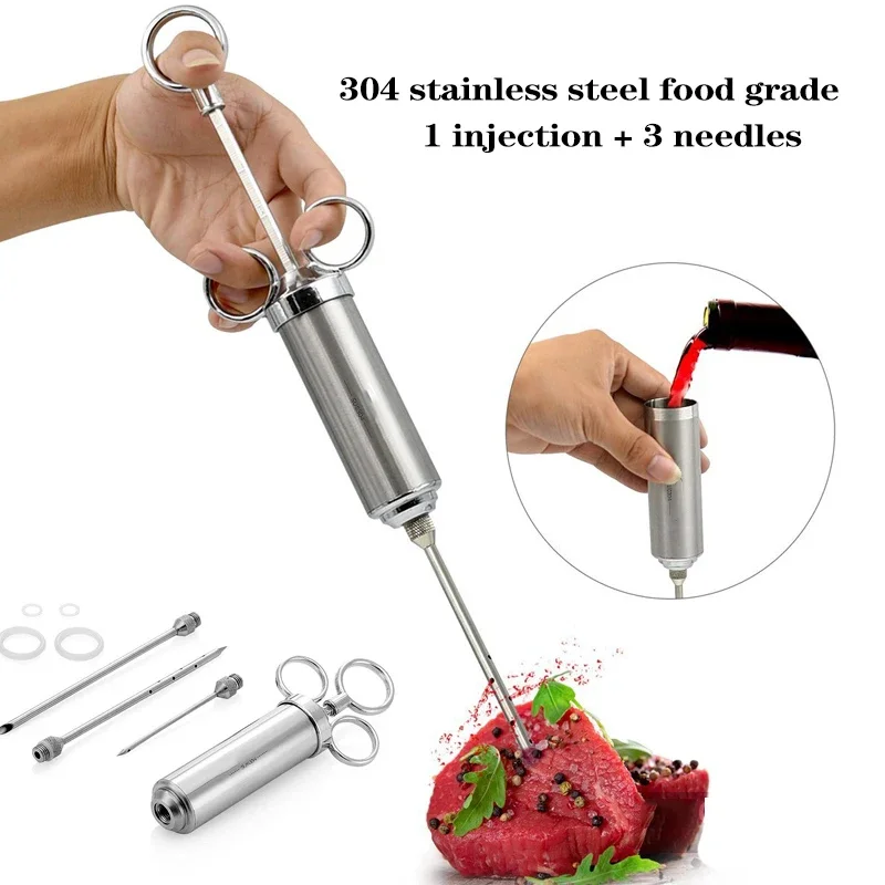 Grill 2-oz Marinade Seasoning Injector Turkey Meat Injectors Stainless Steel Cooking Syringe Injection With 2-5 Needles