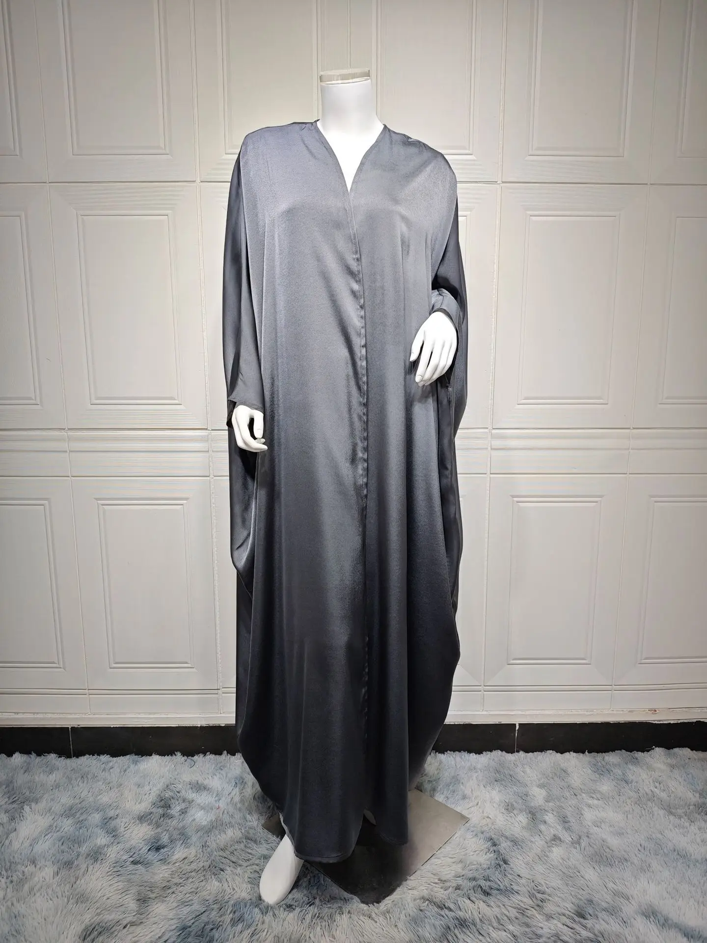 Eid ramadan 2024 luxo cetim aberto quimono abaya dubai batwing manga abayas para mulheres vestido muçulmano roupas islâmicas kaftan robe