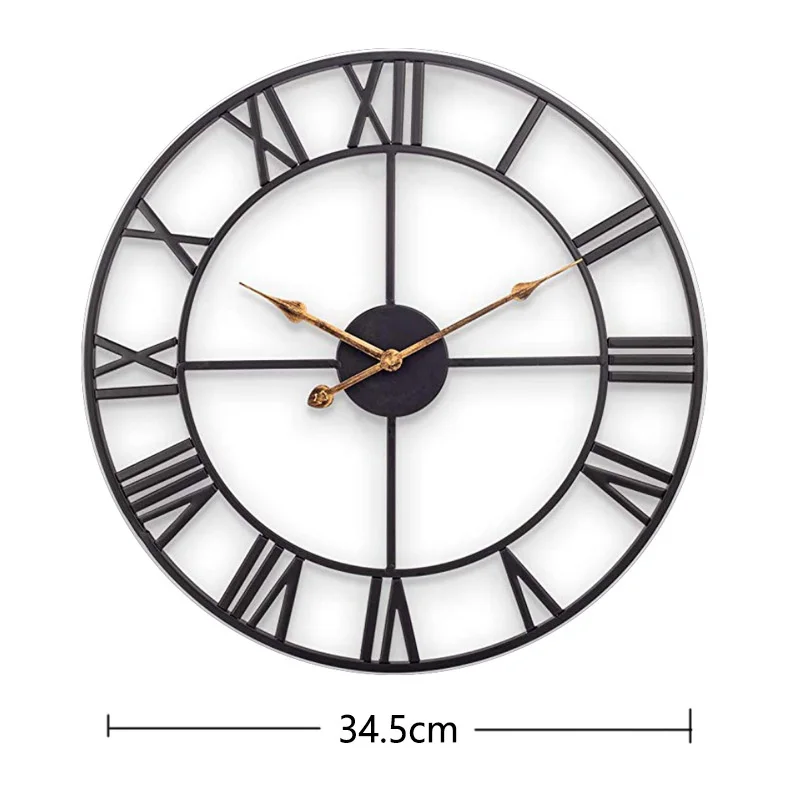 Modern 3D Iron Art Large Wall Clocks Roman Numerals Retro Round 40cm Metal Accurate Silent Nordic Hanging Ornament Home Decor