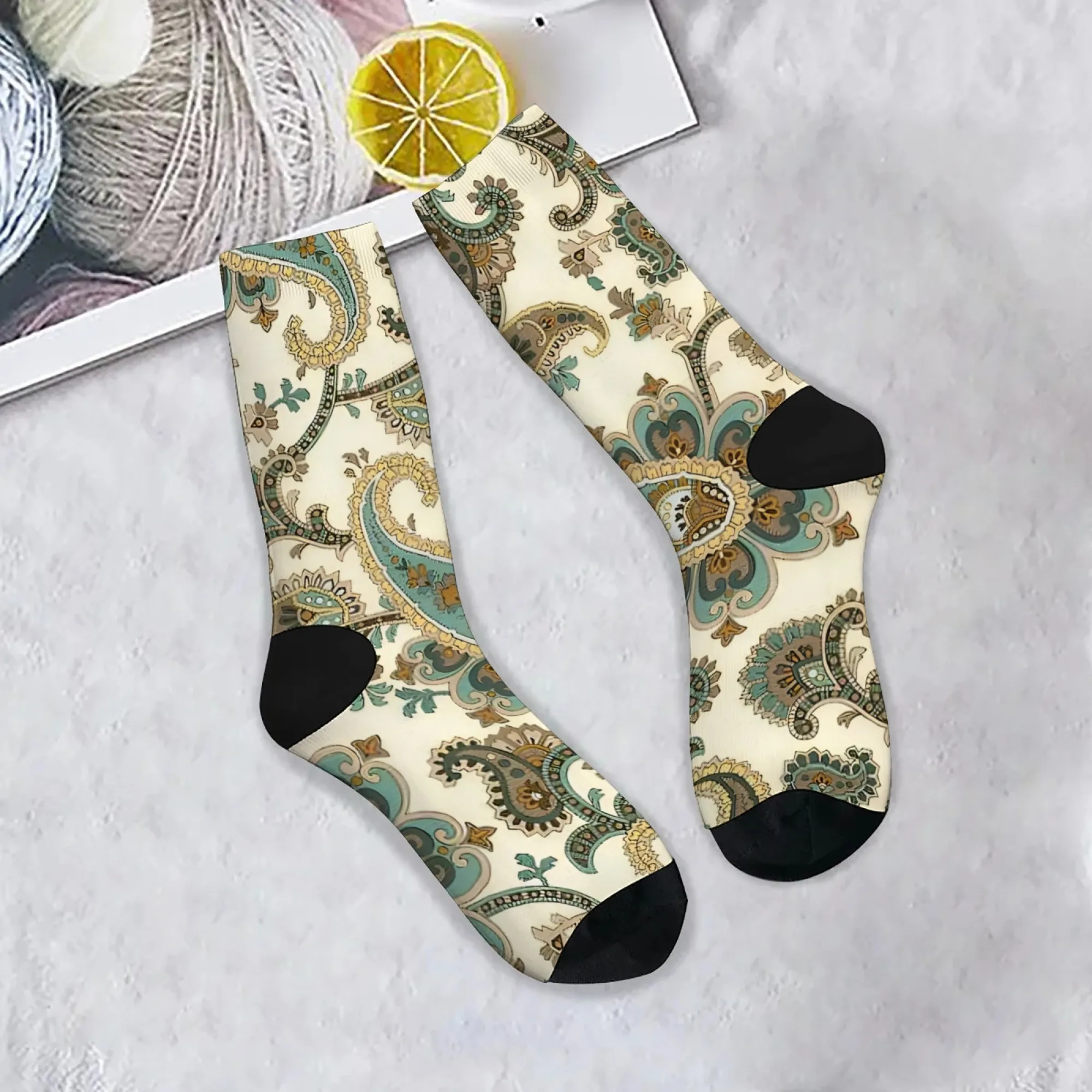 جوارب رجالية بطبعة بيزلي ريترو منتصف الساق، نمط بوهيمي كلاسيكي، جوارب دائرية دافئة ومريحة لفصل الشتاء غير الرسمي #6