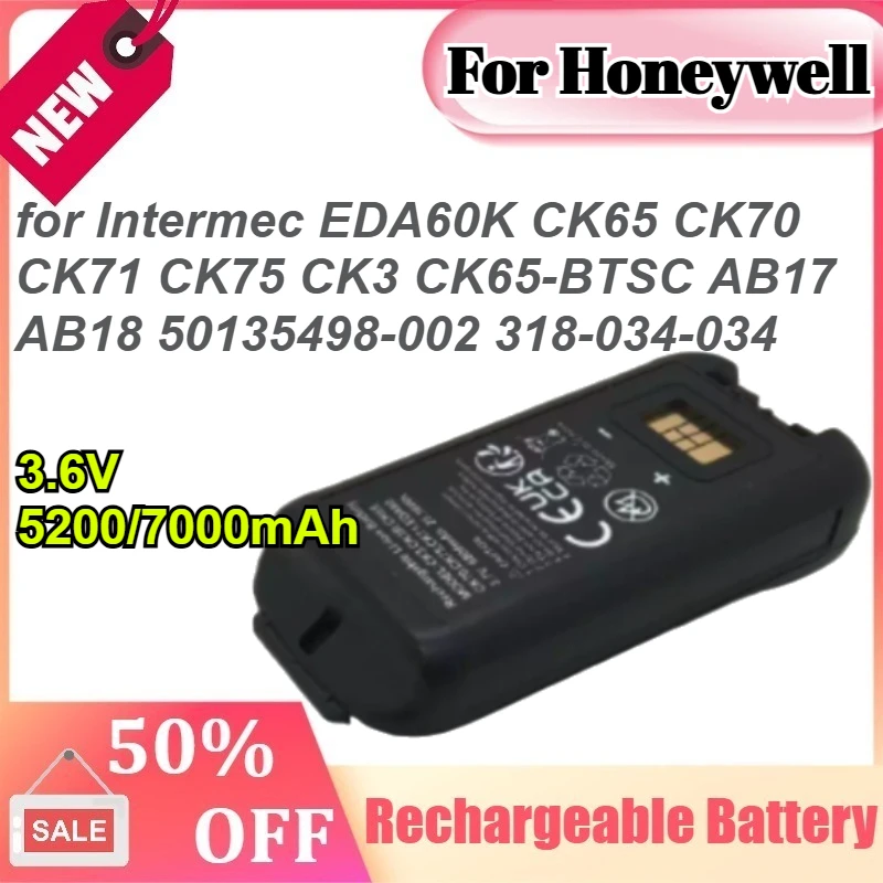 

For Honeywell 3.6V 5200/7000mAh for Intermec EDA60K CK65 CK70 CK71 CK75 CK3 CK65-BTSC AB17 AB18 50135498-002 318-034-034 Battery