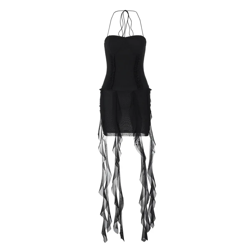 Women's Y2k Ruffle Dress Halter Lace-up Ruched Bodycon Mini Tube Dress Summer Party Club Sexy Cute Chic Dress Hot Sales