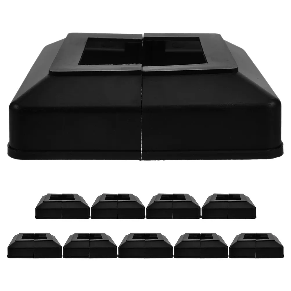 10Pcs Square Post Base Cover Plastic Split Design Waterproof Railing Fence Deck Trim Post Caps Fence Topper Black Base Trim