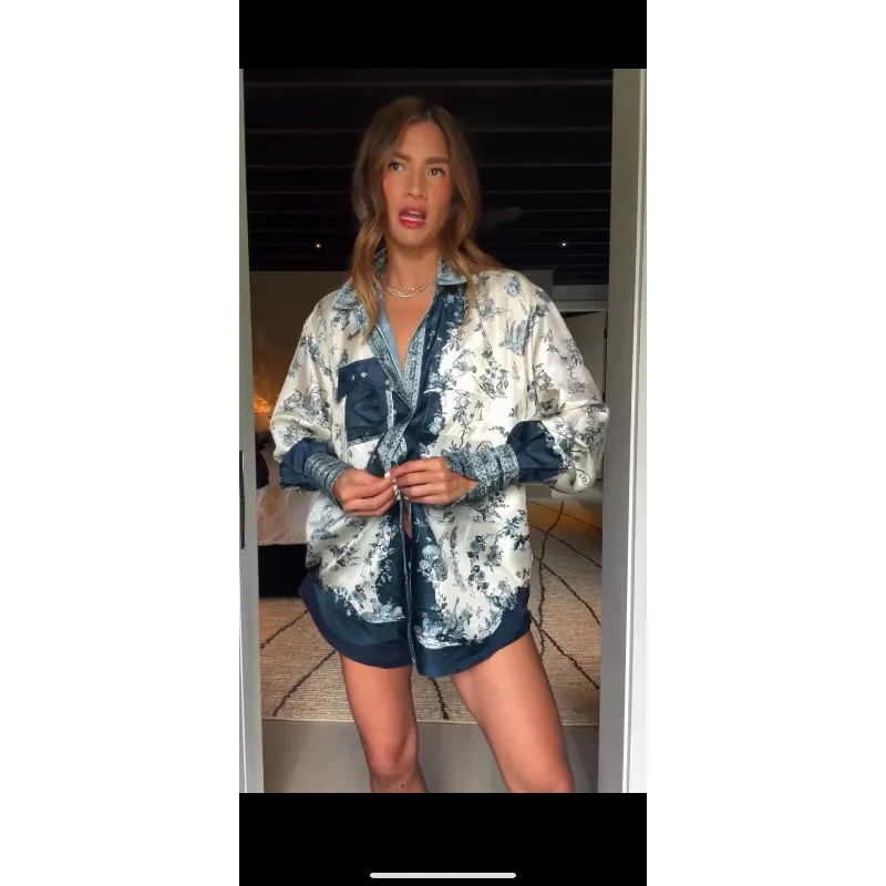 Haut Vintage avec poche, ample, tenue habillée de célébrité, chemisier élégant à manches longues imprimé Floral pour femmes, chemise Boho boutonnée Y2K