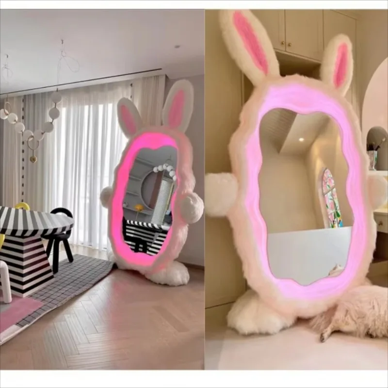 New living room and bedroom decorations, fully aesthetically pleasing irregular standing mirror, rabbit plush mirror