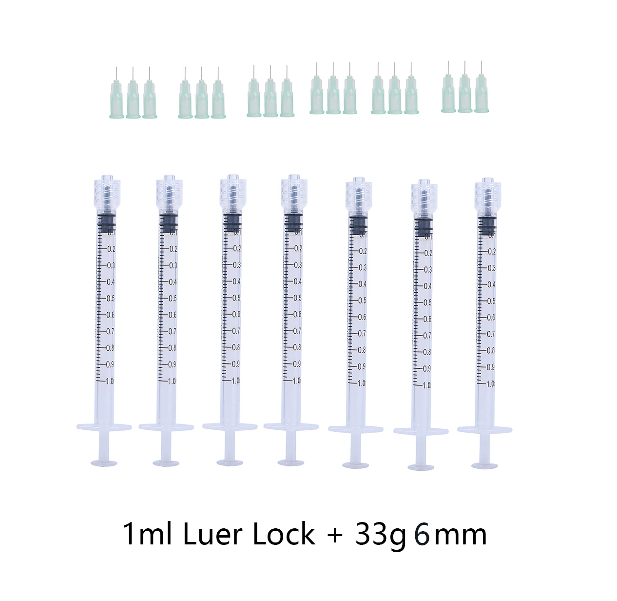 1ml Luer Lock Syringes+34G4mm 32G 30G29G 26G25G23G21G Injection Needles Injection Tool Sharp Pointed Needles Disposable Needle