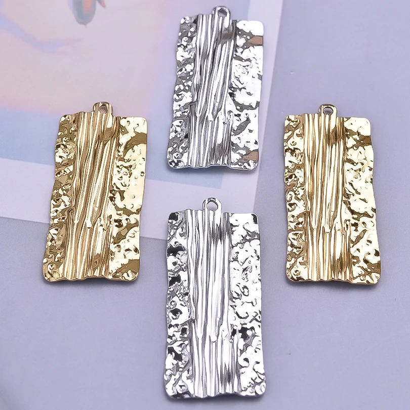 6pcs/lot Irregular Folds Square Shell Stainless Steel Pendants DIY Jewelry Making Findings Bowknot Charm Women Necklace Earrings