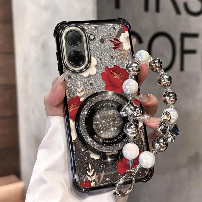 

A5 Red peony Plating Bracelet Holder Phone Case For Xiaomi Redmi A5 A3 A3Pro A1 9 9AT 9CNfc 9i 9A Turbo 4 A3Pro 9C 9 Prime Cover