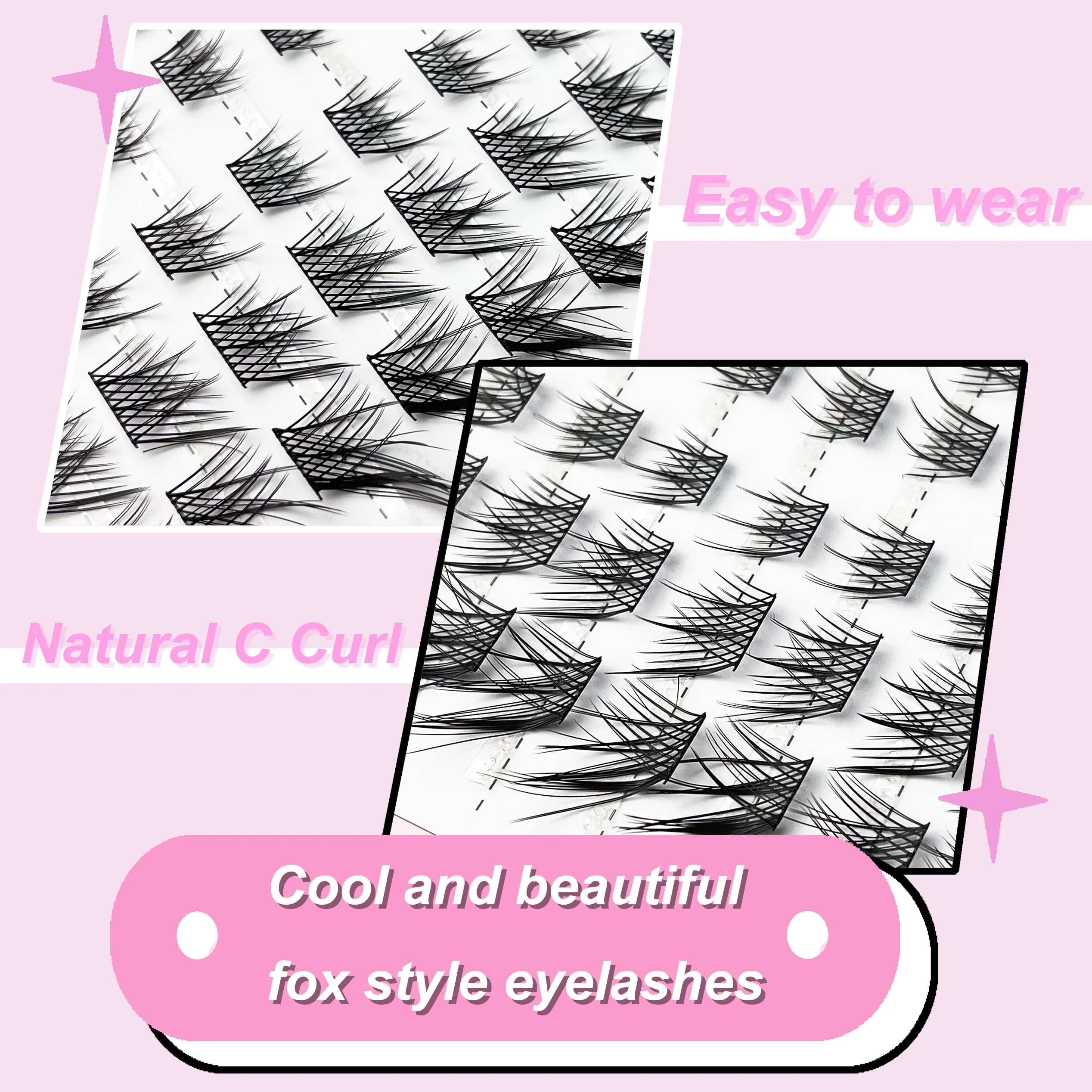 MIOFIA Cluster Lashes Natural Eyelash Extension Fluffy Fox Eye Lashes Mixed Tary Large Capacity Anime Lashes DIY Eyelash Cluster