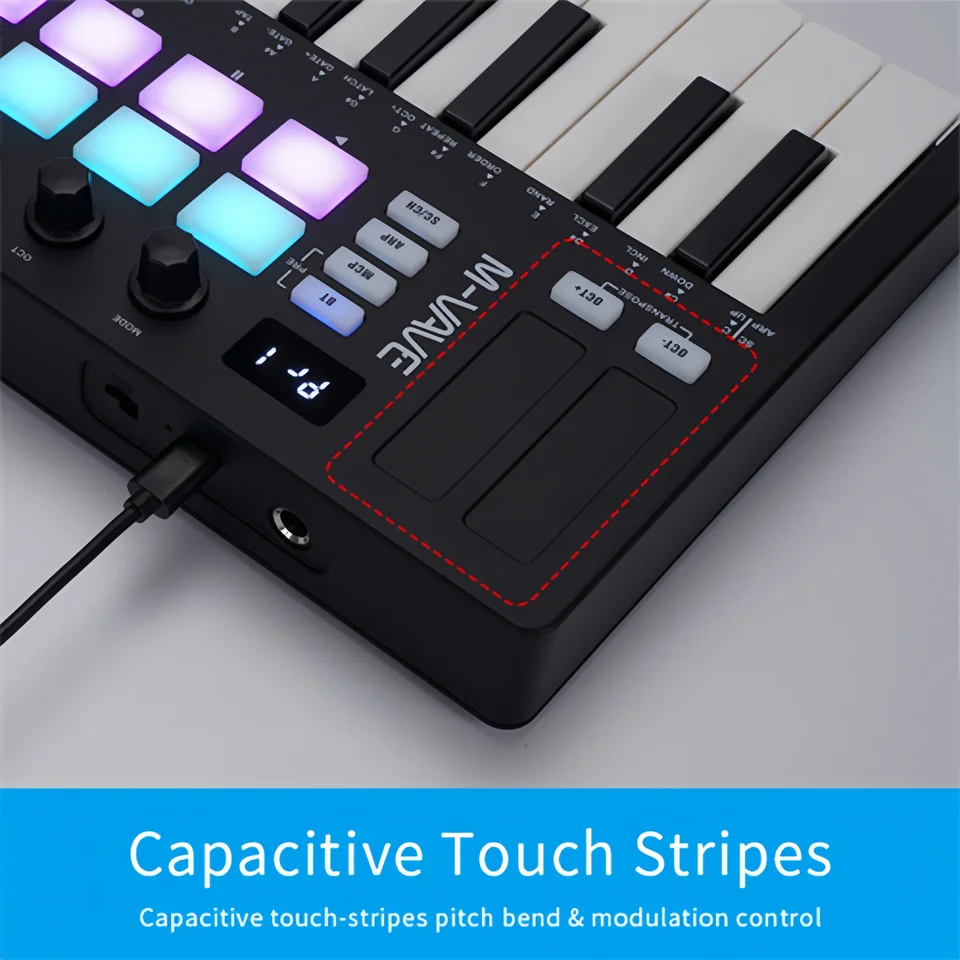 Controlador de Teclado MIDI M-VAVE SMK-25 II, 25 Mini Teclas, 16