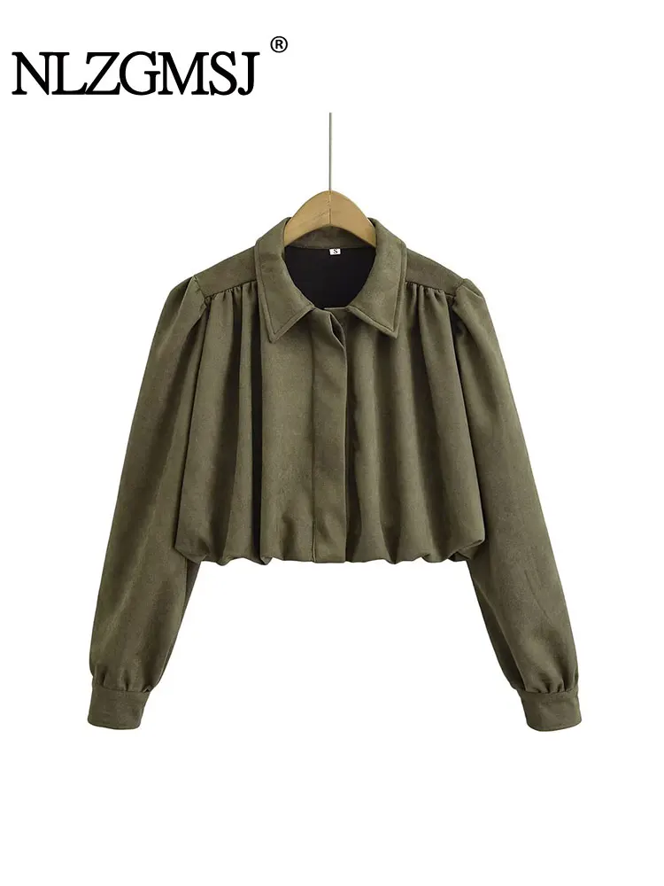 

NLZGMSJ винтажные однотонные женские куртки с отложным воротником, однобортные пальто с карманами и длинными рукавами, новая мода, осенняя верхняя одежда 2025 г.