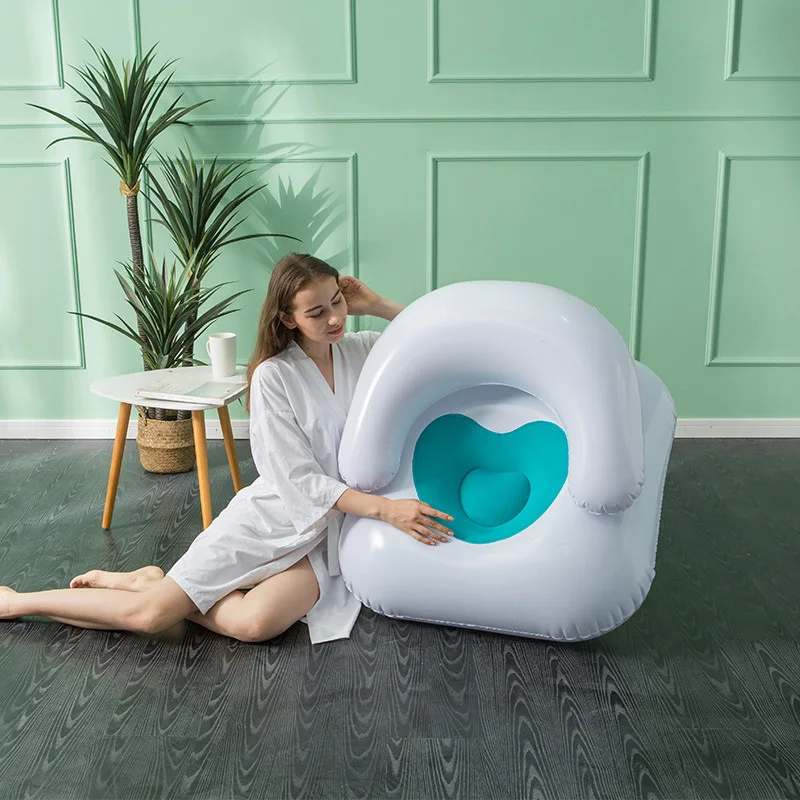 U-shaped Inflatable Flocking Sofa Casual Single Chair With Backrest Lazy Siesta Bed Air Lounger Sofa