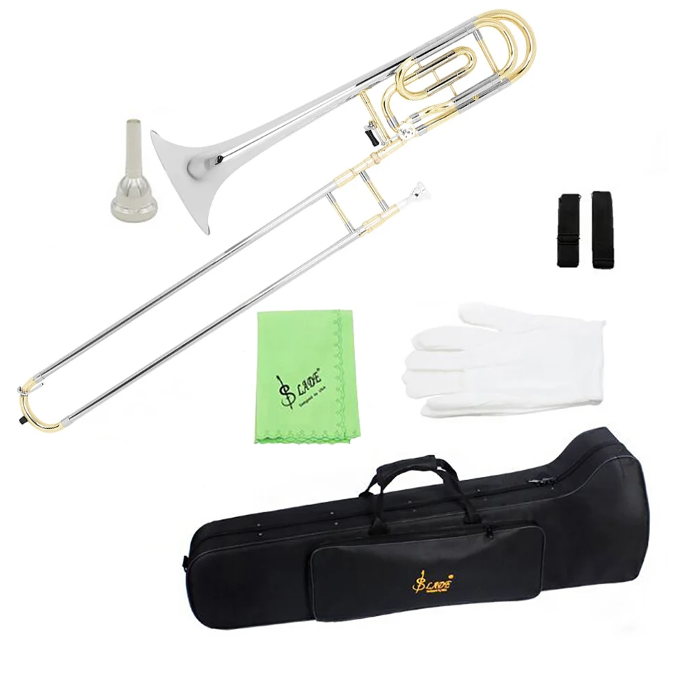 

SLADE тенор-тромбон золото и серебро Bb латунь лакированный позолоченный тромбон профессиональный музыкальный инструмент с футляром для мундштука