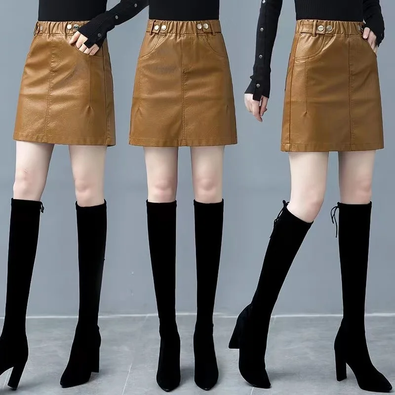 PU Leather Mini Skirts Women Office Lady Solid Korean Fashion Cleanfit Spring Summer Falda Temper Gentle Aesthetic Seductive Ins